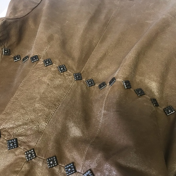 REBA Tan Leather Studded Jacket / Blazer * SZ S - Picture 15 of 16
